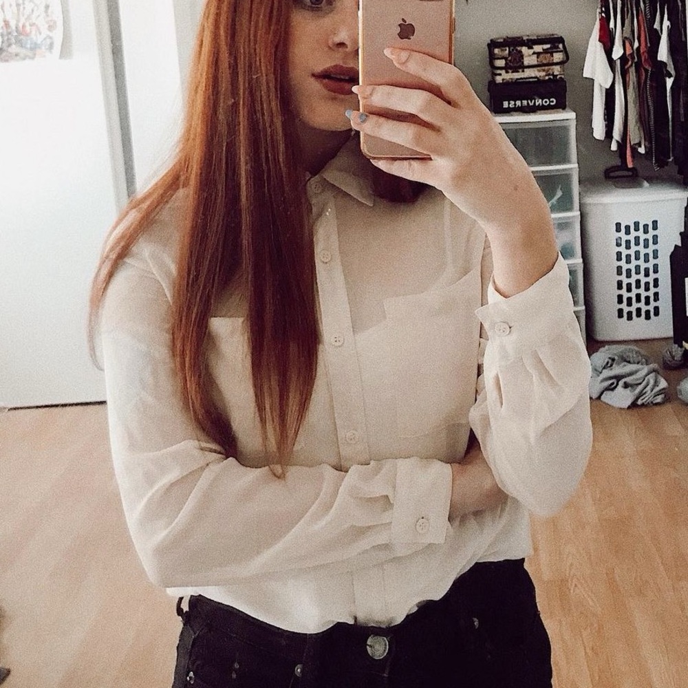 forever 21 sheer pink button down 🎀